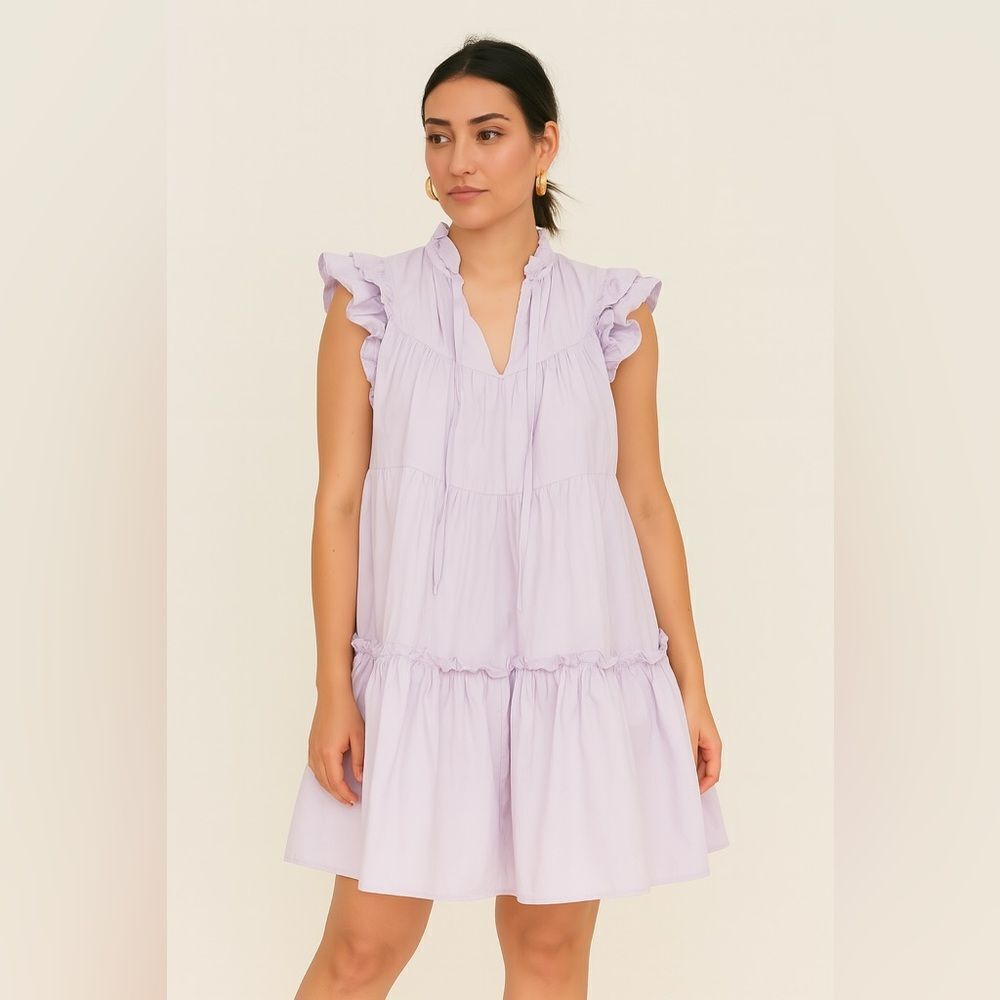 Day + Moon Lavender Cotton Ruffle Tiered Short Babydoll Dress Size S